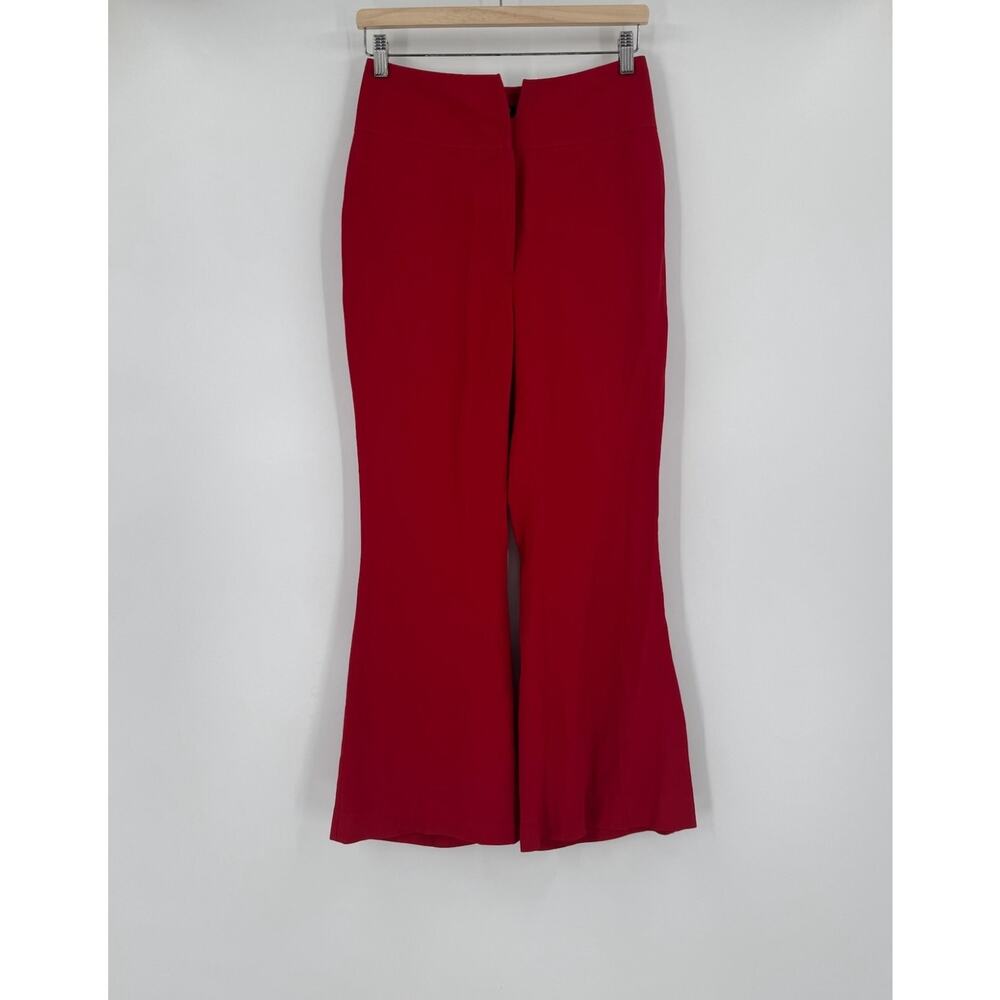 Rosa Cha Womens Red Crepe V Waist Cropped Wide Leg Trouser Pants Sz 36
